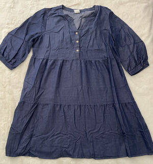 Naif Denim Look Tiered Dress Womens XL Blue Button Front Casual Midi Boho
